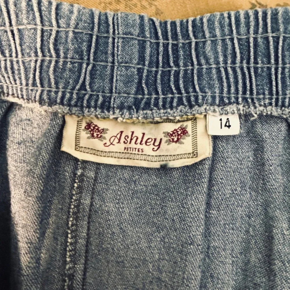 Ashley Petites Denim Midi‎ Skirt Womens 14P Blue Side Button A-Line Cottagecore